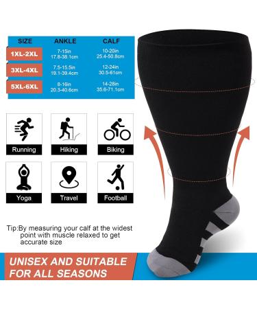 Ancrina Plus Size Compression Socks for Women & Men | XL-XXL | Ideal for Sports Running Air Travel & Cycling - Black - Buy Online on GoSupps.com