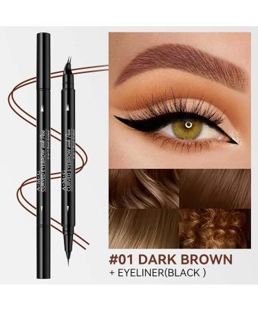 EONFAVE Eyebrow Pen Hair Drawing 2in1 DualEnd Microblading Eyebrow Pen Waterproof and Eyeliner Curved Eyebrow Pencil with 2 Points Precise Brush Tip Natural Dark Brown - Buy Online on GoSupps.com