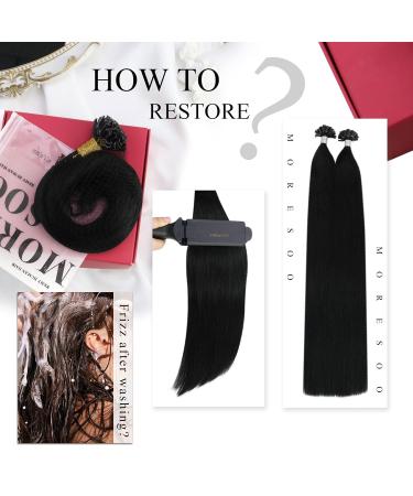 Moresoo Black Keratin Bondings Extensions - Real Hair U-Tip Extensions 40cm #1 - Invisible Remy Pre-Bonded 50g - Buy Online on GoSupps.com