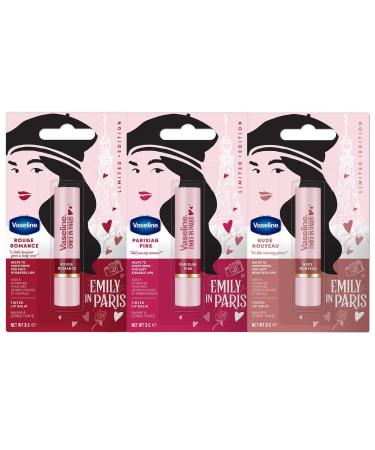 Vaseline x Emily in Paris | Tinted Lip Balm Set of 3 Sticks | Limited Edition | (Nude Nouveau, Parisian Pink & Rouge Romance)