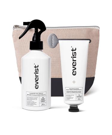 Everist The Silky Skin Ritual Set 3.4 fl. oz Exfoliating Body Wash Concentrate & 6.09 fl. oz Body Oil Spritz in Jute Travel Bag Cleansing & Hydrating For All Skin Types Exfoliating Set