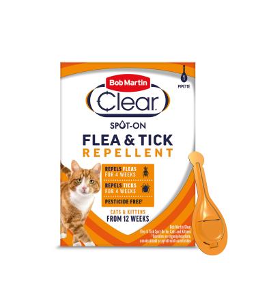 Bob Martin Clear Spot On Flea and Tick Repellent for Cats and Kittens - Pesticide-Free Protection (1 Pipette) - Buy Online on GoSupps.com