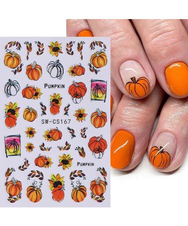 8 Sheets Pumpkin Nail Art Stickers | 3D Self-Adhesive Autumn Leaves & Harvest Designs | Thanksgiving Nail Decals for Women & Girls - Buy Online on GoSupps.com