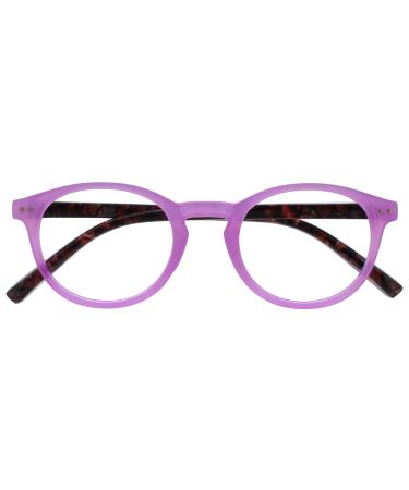 Opulize Zen Reading Glasses Cool Round Frame Spring Hinges Scratch Resistant Shiny Pink Mens Womens R24-4 +3.00 +3.00 Magnification Shiny Pink Front With Dark Violet Pattern Arms