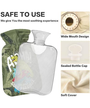 Buy Naanle Palm Leaf Dinosaurs Heat Bottle with Cover - 1L Hot Water Bottle for Pain Relief & Cold Therapy - Transparent Bag Ideal for Bed & Hand/Foot Comfort - Buy Online on GoSupps.com