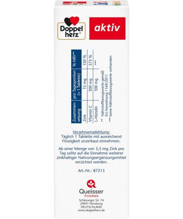 Double Heart Zinc 15 + Histidin + Vitamin C - Immune Support & Skin Health - 100 Vegan Depot Tablets (1 Pack) - Buy Online on GoSupps.com