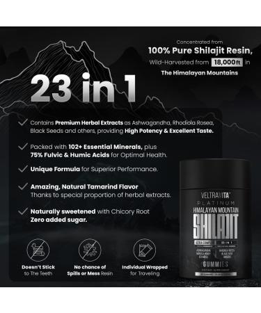VeltraVita 28000 mg 23-in-1 Himalayan Shilajit for Men Ashwagandha Gummies Platinum Irish Sea Moss Gel Black Seed Oil Manuka Honey Medical Grade Tongkat Ali Rhodiola Rosea No Sugar Lab Test - Buy Online on GoSupps.com