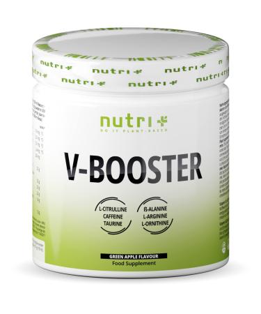 Nutri+ V-Booster Vegan - 400g Green Apple Powder - High Dosed Pre Workout Drink - Caffeine Citrulline Arginine Beta Alanine Betaine - Green Apple Fitness Booster