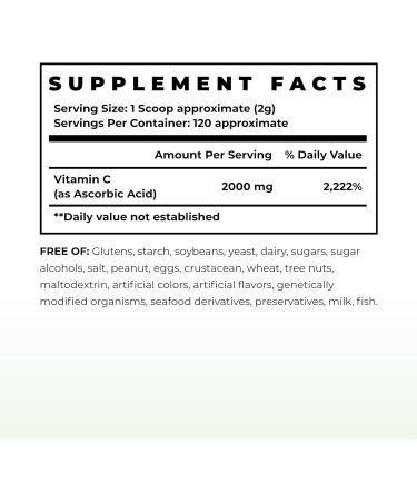 Vitamin C 2000mg Soluble Crystals - Immune & Genetics Support - Non-GMO Vegan - 120 Servings - 8.46 oz - Buy Online on GoSupps.com