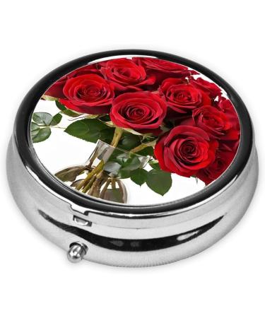 Rose Printed Mini Round Pill Box - 3 Compartment Travel Pill Organizer for Home & Office - Buy Online on GoSupps.com