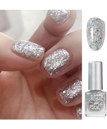 Glitter Silver Nail Polish Metallic Quick Dry Long Lasting Shimmer Sparkle Metal Effect Nail Varnish No UV Needed Nail Art Polish Gifts for Women Girls DIY Nail Art Manicure Home - Buy Online on GoSupps.com