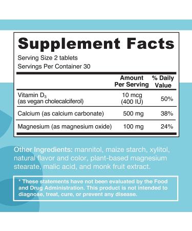 EZ Melts Calcium & Magnesium with Vegan D3 500mg | 60 Fast Dissolve Tablets | Natural Strawberry Flavor | Vegan Formula | Zero Sugar - Buy Online on GoSupps.com