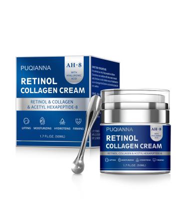 PUQIANNA Blue Firming Neck Cream with Retinol & Peptide - Intense Anti-Wrinkle Cream for Women Tightening Face & Neck Moisturizer with Collagen & Hyaluronic Acid Daily Lifting Treatment