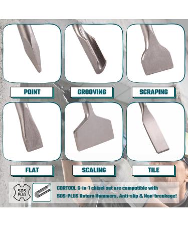CORTOOL 6PCS SDS Plus Chisel Set for Tile & Stone Work - Hammer Drill Tool Set for Masonry & Concrete - Buy Online on GoSupps.com