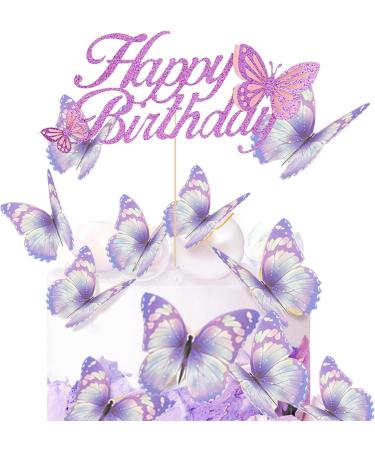 30pcs Purple Gold Edge Mixed Size Lively 3D Butterfly Cupcake Topper for Girls Women's Happy Birthday - Buy Online on GoSupps.com