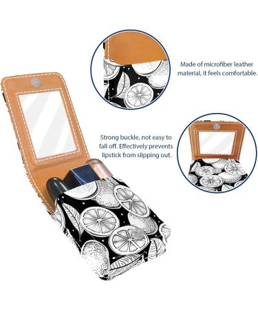 Stylish Leather Lipstick Case with Mirror - Cute Lemon Pattern Mini Lip Gloss Organizer - Buy Online on GoSupps.com