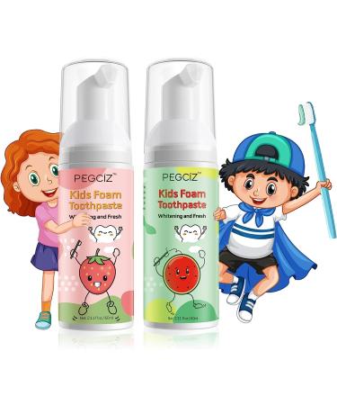 Toothpaste children foam toothpaste for children 2 x 60 ml special caries protection for milk teeth children's toothpaste without fluoride tooth whitening toothpaste for children (strawberry+watermelon)