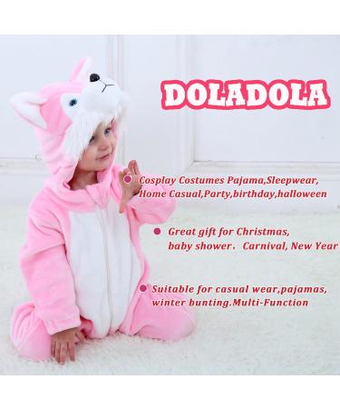 Doladola Unisex Baby Hooded Pink Husky Romper | Infant/Toddler's Cartoon Animal Jumpsuit & Pajama Set (6-12 Months) - Buy Online on GoSupps.com