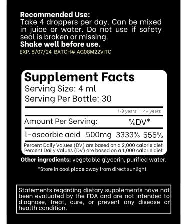 Think Above High Dose Liquid Vitamin C Drops 500mg - Non GMO Liquid Supplement for Adults and Kids - 4 Fl Oz - Buy Online on GoSupps.com