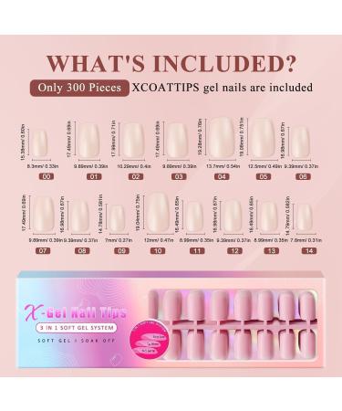 Buy Gel X Nail Tips Medium Square - 300pcs Pre-Colored Natural Pink Press-On Nails | Soak Off Acrylic Extensions for DIY Nail Art - Buy Online on GoSupps.com