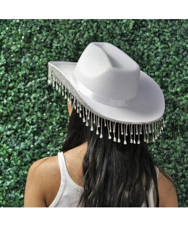 TiaoBug Women's White Cowboy Hat with Diamond Fringe - Bridal Western Cowgirl Hat for Funny Party - Buy Online on GoSupps.com