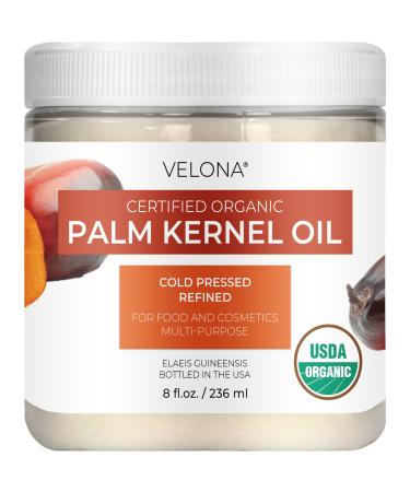 velona USDA Certified Organic Palm Kernel Oil - 8 Fl Oz | 100% Pure and Natural Carrier Oil | Refined Cold Pressed | Face Hair Body & Skin Care | Use Today - Enjoy Results 8 Fl Oz (Pack of 1)