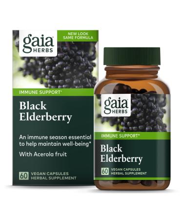 Gaia Herbs Black Elderberry with Acerola Fruit 60 Vegan Capsules