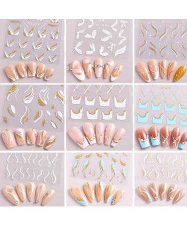 Gold Stripe French Nail Art Stickers - 9 Sheets 3D Self Adhesive Decals for DIY Manicure - Buy Online on GoSupps.com