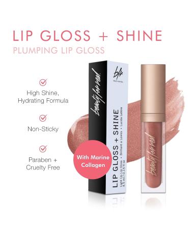 Beauty For Real Lip Gloss + Shine Turned On Nude - Non-Sticky Plumping Gloss with Marine Collagen - 0.15 fl oz - Buy Online on GoSupps.com