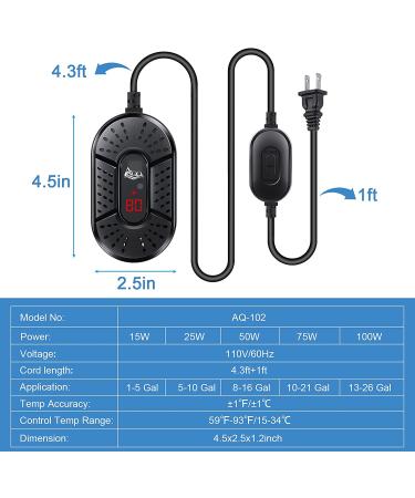 AQQA 15W Small Aquarium Heater - Submersible Fish Tank Heater for 1-5 gallon Betta and Turtle Tanks - Buy Online on GoSupps.com