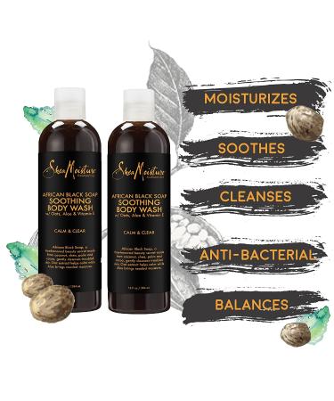 SheaMoisture African Black Soap Body Wash 13 oz - Pack of 2 | Natural Ingredients | Cleanses and Nourishes Skin - Buy Online on GoSupps.com
