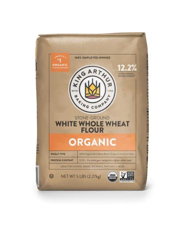 King Arthur, 100% Organic White Whole Wheat Flour, 100% Whole Grain, Non-GMO Project Verified, 5 Pounds 5lb, single-pack