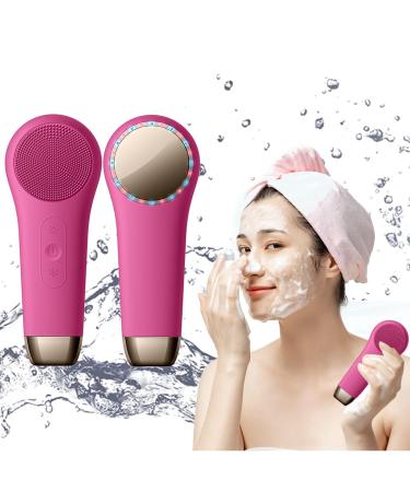 Facial Cleansing Brush Rechargeable Waterproof for Deep Cleansing Silicone Face Cleansing Brush for Deep Gentle Exfoliating Electric Face Scrubber for Men & Women (red)