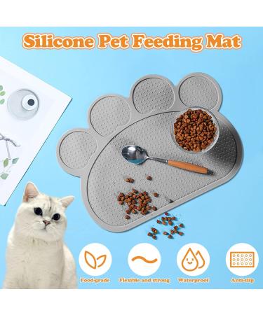ZOCONE Cat Food Mat - Non Slip Waterproof Pet Mat for Bowls - Cat Paw Shape Design - Grey - Buy Online on GoSupps.com