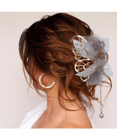 Elegant Butterfly Hair Clip with Loop Band & Pearl Pendant - Slide-Resistant Metal Accessory for Thin & Thick Hair - 1 PC - Buy Online on GoSupps.com