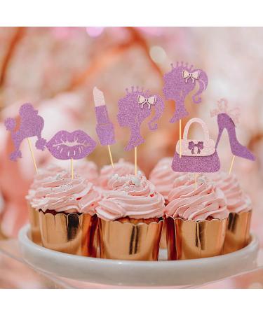 UXYOKM 24 Pcs Princess Cupcake Toppers Pink Glitter High Heel Lipstick Bow Tie Handbag Cupcake Picks Wedding Bridal Shower Girls Birthday Party Cake Decorations Supplies - Buy Online on GoSupps.com