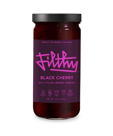 Filthy Black Amarena Cherries - Premium Cocktail Black Cherry Garnish - Non-GMO & Gluten Free - 11oz Jar, 45 Black Cherries