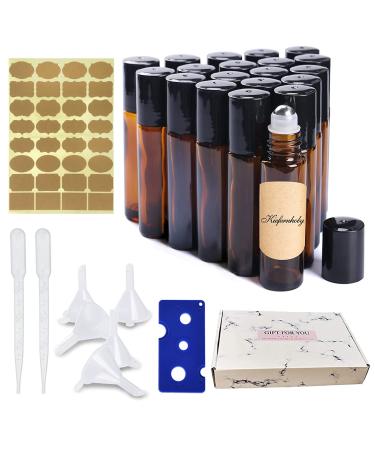 Shengo roll on glass bottles for filling empty glass bottles of stainless steel ball 20 x essential oil bottles 10ml of empty small bottles with 5 funnel 2 syringe and 1 sticker - brown