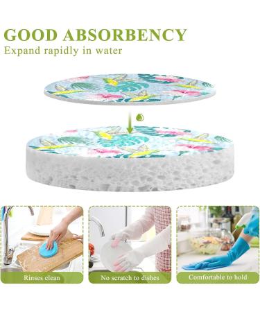 3-Pack Cleaning Kitchen Sponges Oval Tropical Flowers and Leaves Kitchen Cellulose Dishwashing Wood Pulp Cotton - Buy Online on GoSupps.com