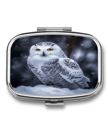 Pill Box Arctic Owl Print 2 Compartment Medicine Pill Case Pill Organizer Decorative Metal Portable Pill Box for Pocket Or Purse Style