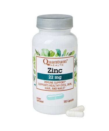 Quantum Health Zinc Gluconate 22mg Daily Immunity Boost Supplement Supports Energy Healthy Eyes Hair Skin & Nails - Essential Mineral Immune Support for Women & Men - 100 Capsules
