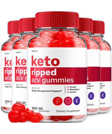 (5 Pack) Keto Ripped ACV Gummies - Advanced Weight Ripped Keto + ACV Weight Manegement Gummies Apple Cider Vinegar Ripped ACV Gummies Dietary Supplement Reviews Extra Strength (300 Gummies)