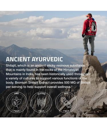 Bronson Shilajit Extract 500mg - Energy & Vitality Support - 20% Total Acids - Non-GMO - 120 Vegetarian Capsules - Buy Online on GoSupps.com