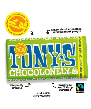 Tony's Chocolonely 51% Dark Chocolate Bar with Almonds and Sea Salt  6.35 Ounce - Buy Online on GoSupps.com