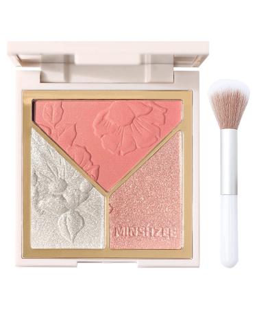 Blushers for Cheeks 3 In 1 Blush Highlighter Contour Palette Make Up Powder Face Blusher for Women Natural Look Long-Lasting Sweat-Resistant Blush Glow Matte Brighten (Color 2) Color 2 1 g (Pack of 1)