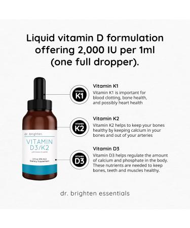 Dr. Brighten Vitamin D3/K2 Highly Concentrated Liquid D3 K2 Drops Dietary Supplement for Strong Immune System and Bone Health 2 Fl Oz - Buy Online on GoSupps.com