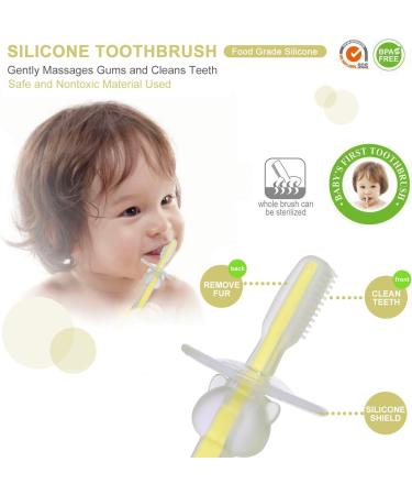 Infant Training Silicone Soft Toothbrush 0-2 Years with Baffle | BPA-Free Teeth Care | Stand Sucker Brush (Yellow) - Buy Online on GoSupps.com