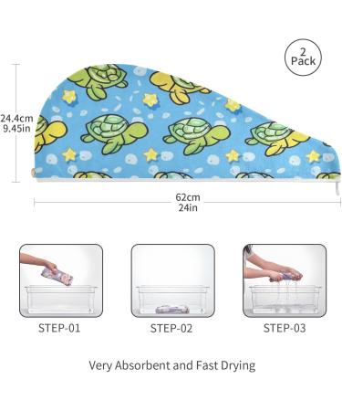Small Green Turtles Hair Towel 2 Pack | Super Absorbent Quick Dry Hair Turbans for Women & Girls - Buy Online on GoSupps.com