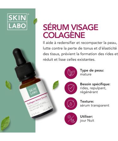 SkinLabo - Active Collagen Serum Prevents Wrinkles Reduces and Smoothes Existing Wrinkles with Collagen - 15 ml - Buy Online on GoSupps.com