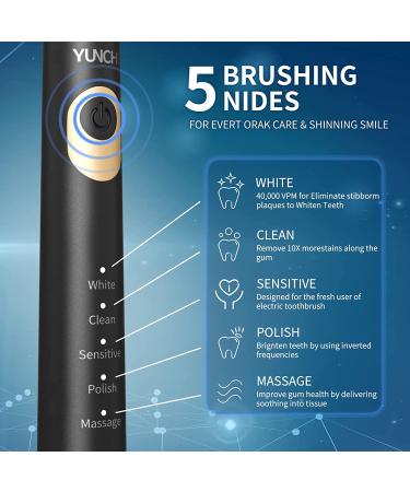 YUNCHI Y2 Sonic Electric Toothbrush - Charcoal Bristles, 5 Modes, Smart Timer, 8 Brush Heads | Deep Clean & Fresh Breath for Adults & Kids - Buy Online on GoSupps.com
